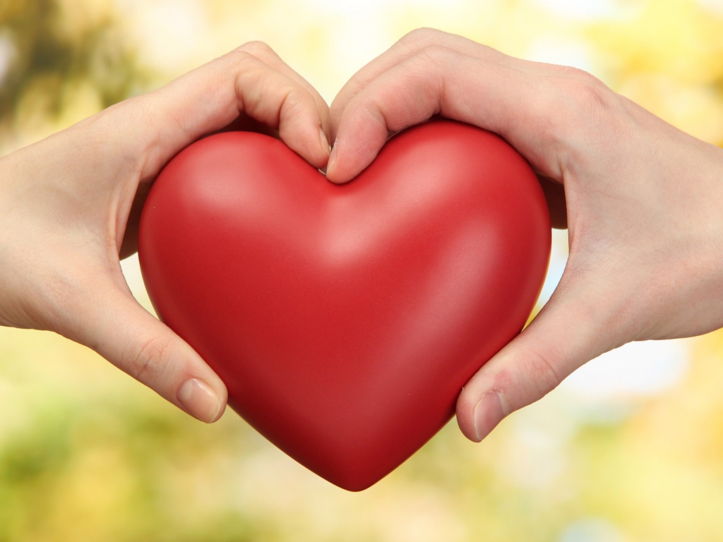 Парень и девушка  держат в руках большое красное сердце