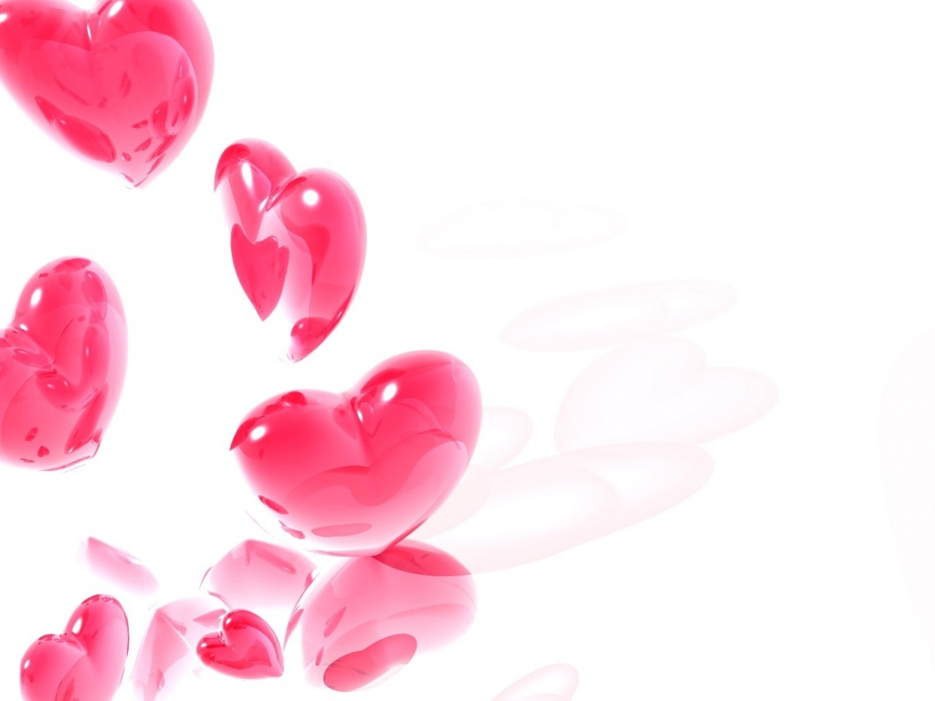 Полет розовых сердечек на белом фоне