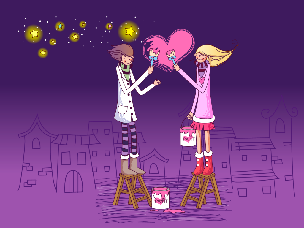 Влюбленные рисуют любовь 