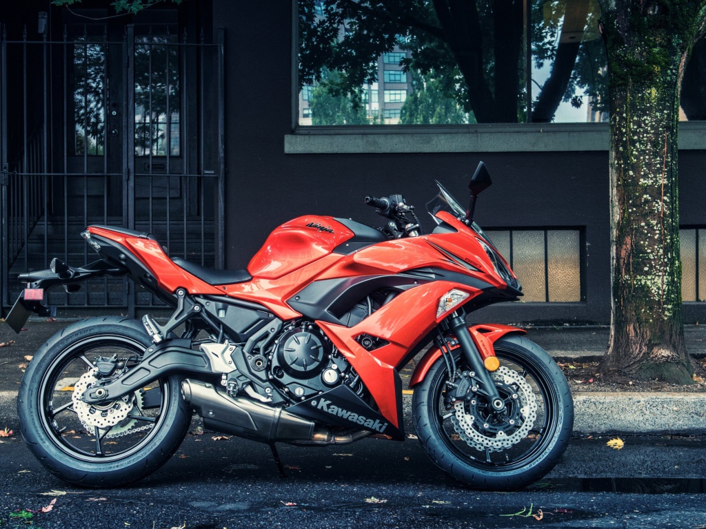 Красный мотоцикл Kawasaki Ninja 650R 