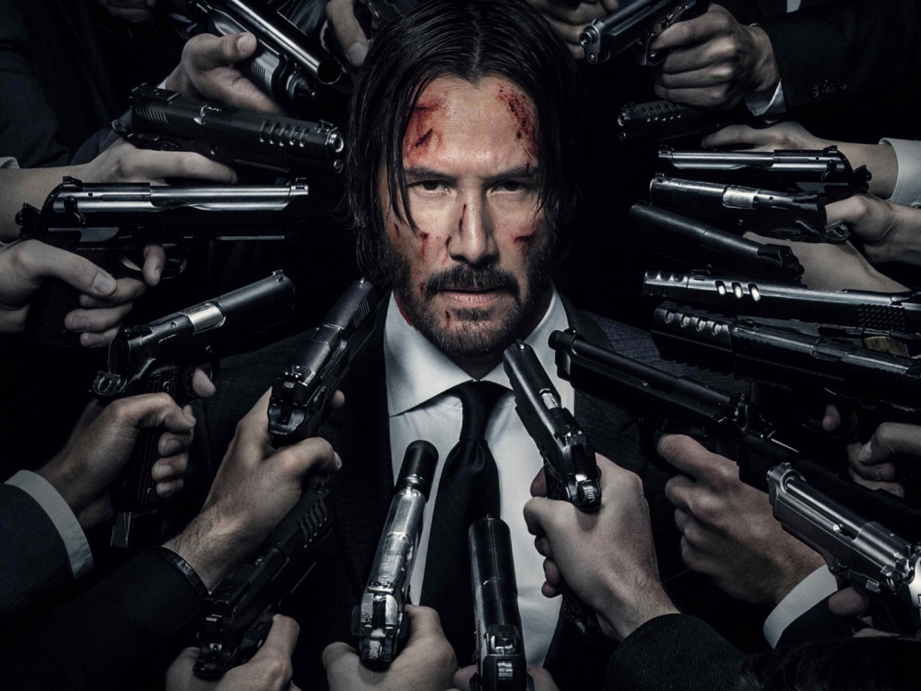 Keanu Reeves at gunpoint film John Wick 2