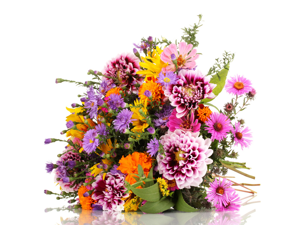 Красивый большой букет осенних цветов на белом фоне