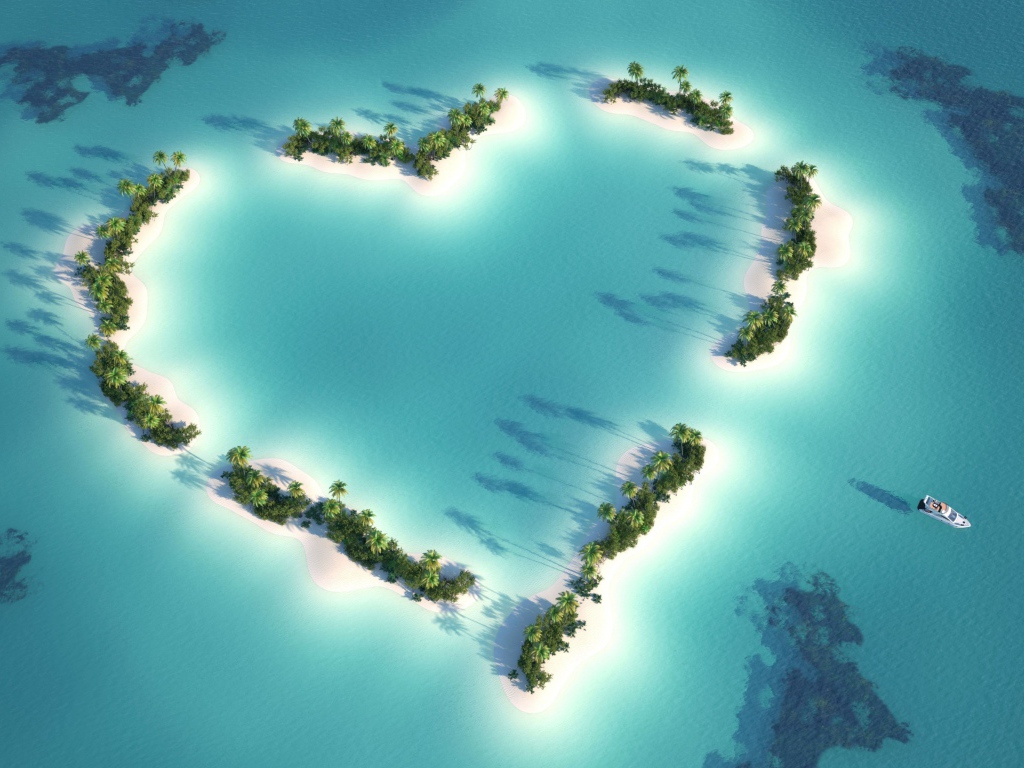 Остров в виде сердца в Индийском океане, Мальдивы
