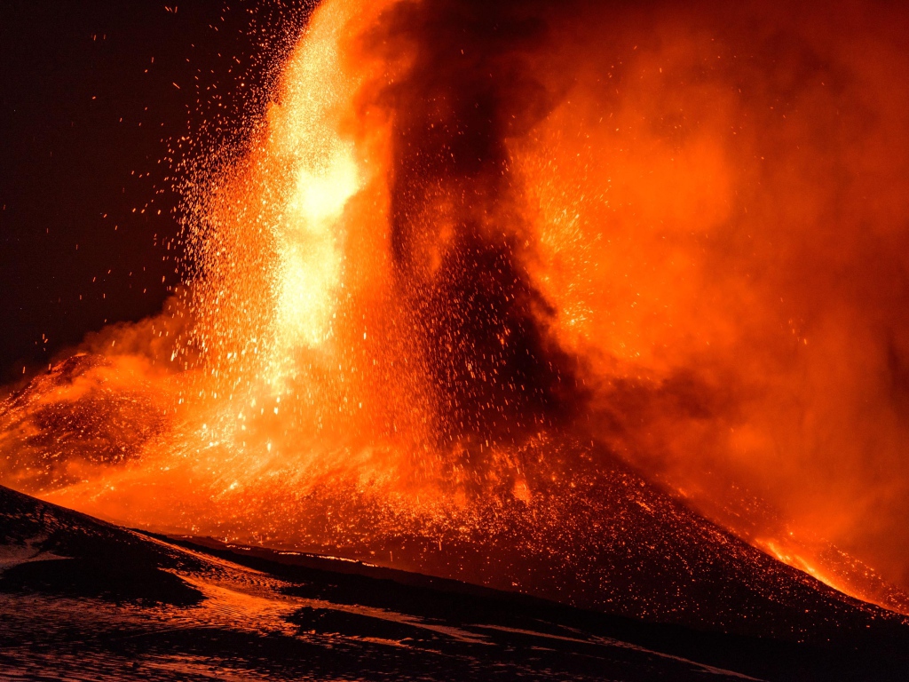 Извержение вулкана Этна, Сицилия 