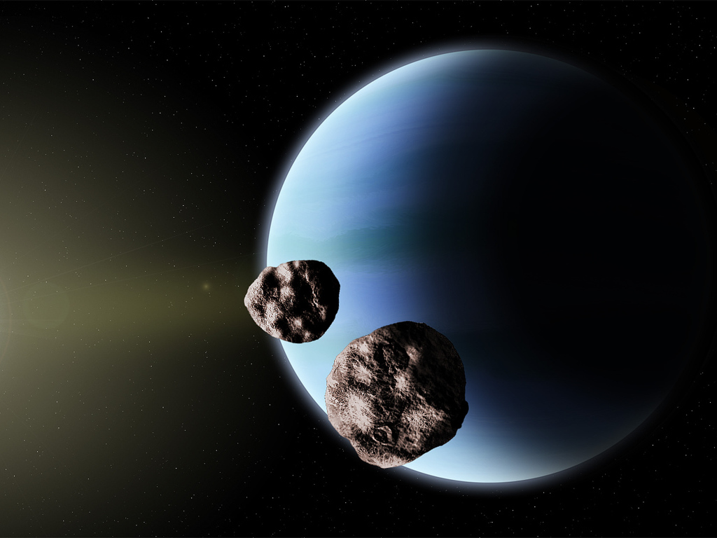 Полет астероидов рядом с планетой Нептун 