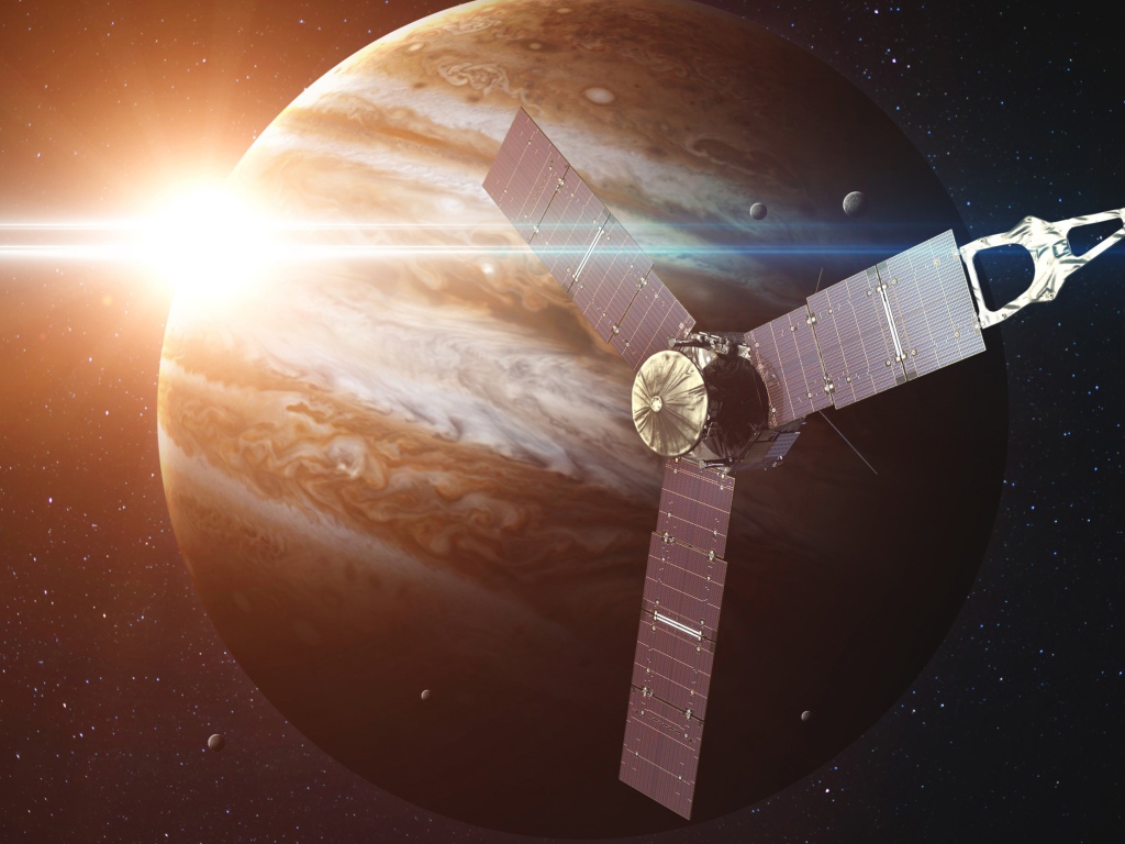 Межпланетная станция Юнона на фоне планеты Юпитер