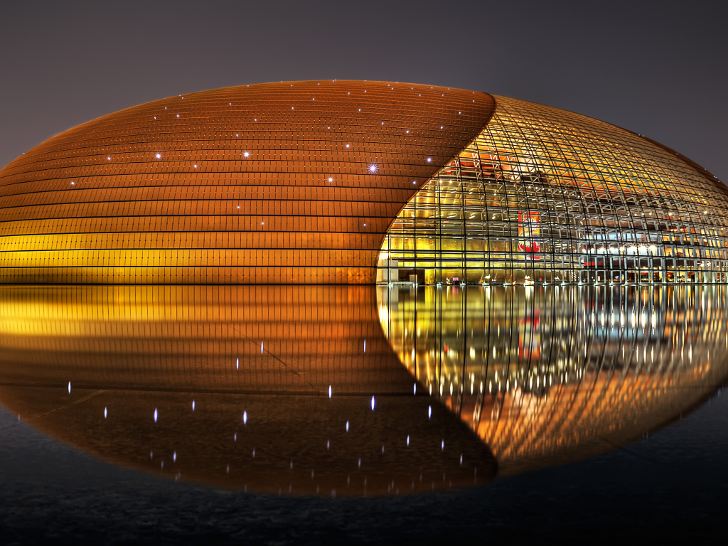 An unusual beautiful building is the National Center for the Arts. Beijing, China