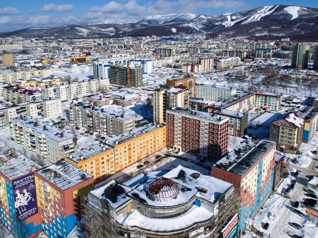 Панорама города Сахалин, Россия 