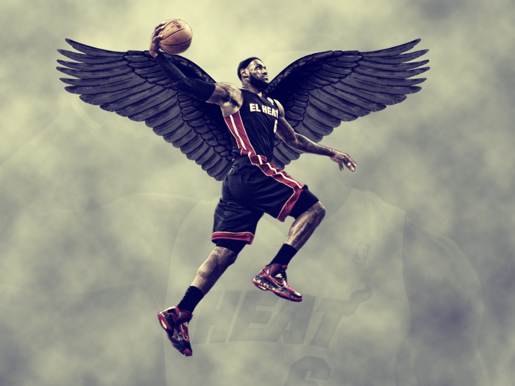 Баскетболист Леброн Джеймс с крыльями 