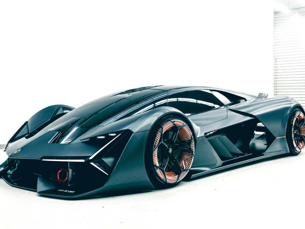 Черный электрический автомобиль Lamborghini Terzo Millennio