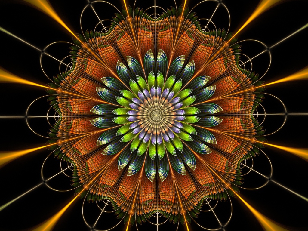 Красивый разноцветный абстрактный цветок, 3д графика