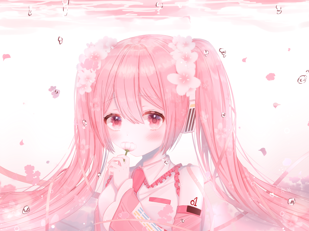 Девушка Сакура Мику с розовыми волосами аниме Вокалоид