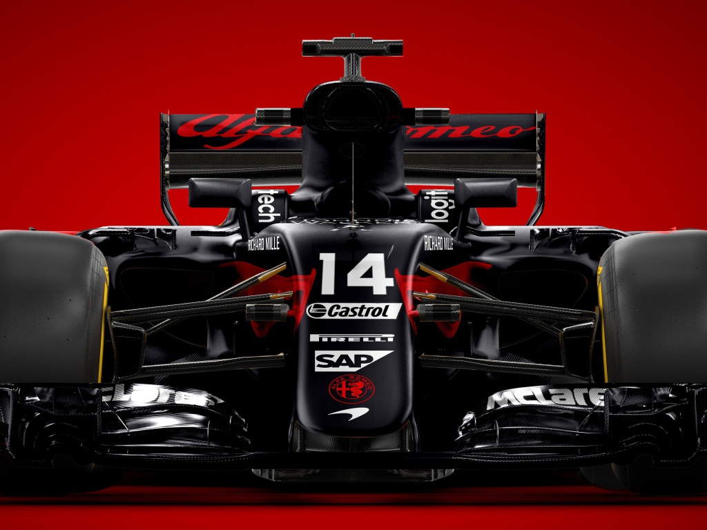 Гоночный автомобиль Formula 1 на красном фоне