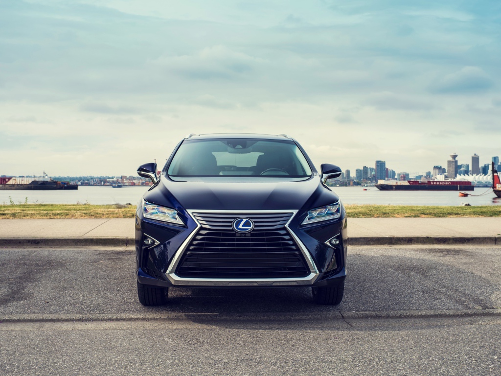 Черный автомобиль Lexus RX 450hL, 2018 года