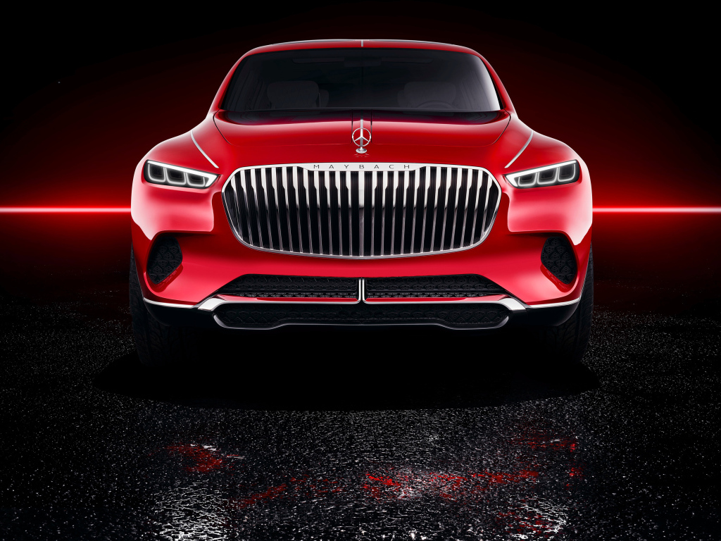 Red expensive Mercedes Maybach Ultimate Luxury car, front view