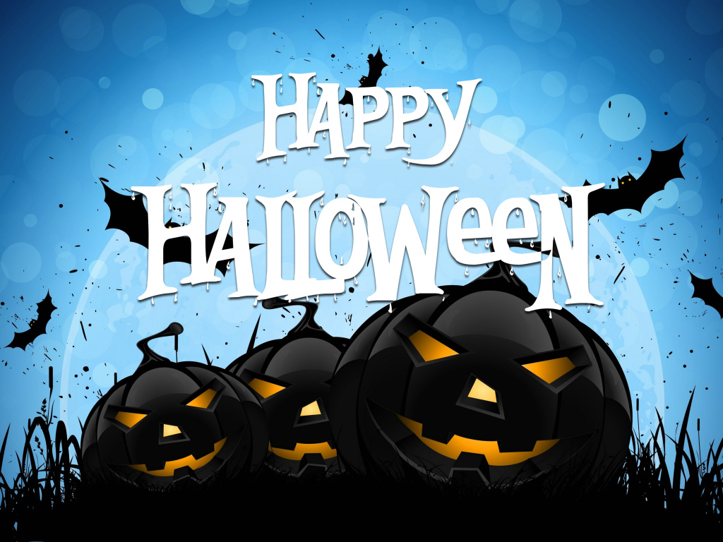 Черные тыквы на голубом фоне, Счастливого Хэллоуина