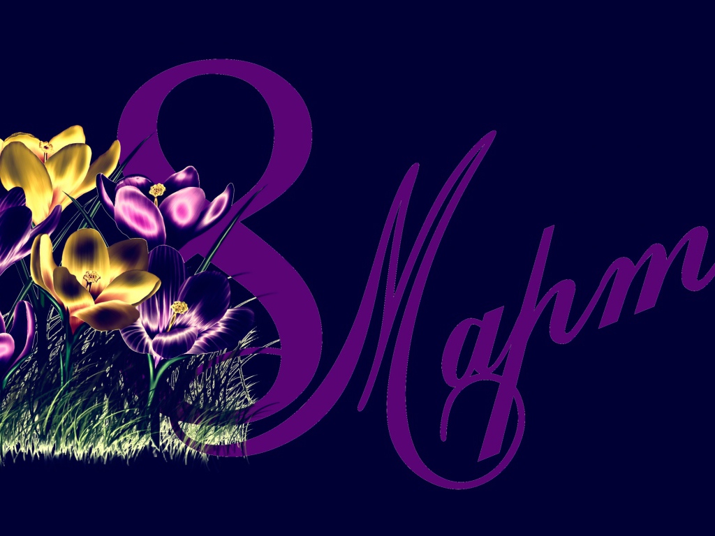 Крокусы на синем фоне на Международный женский день 8 марта