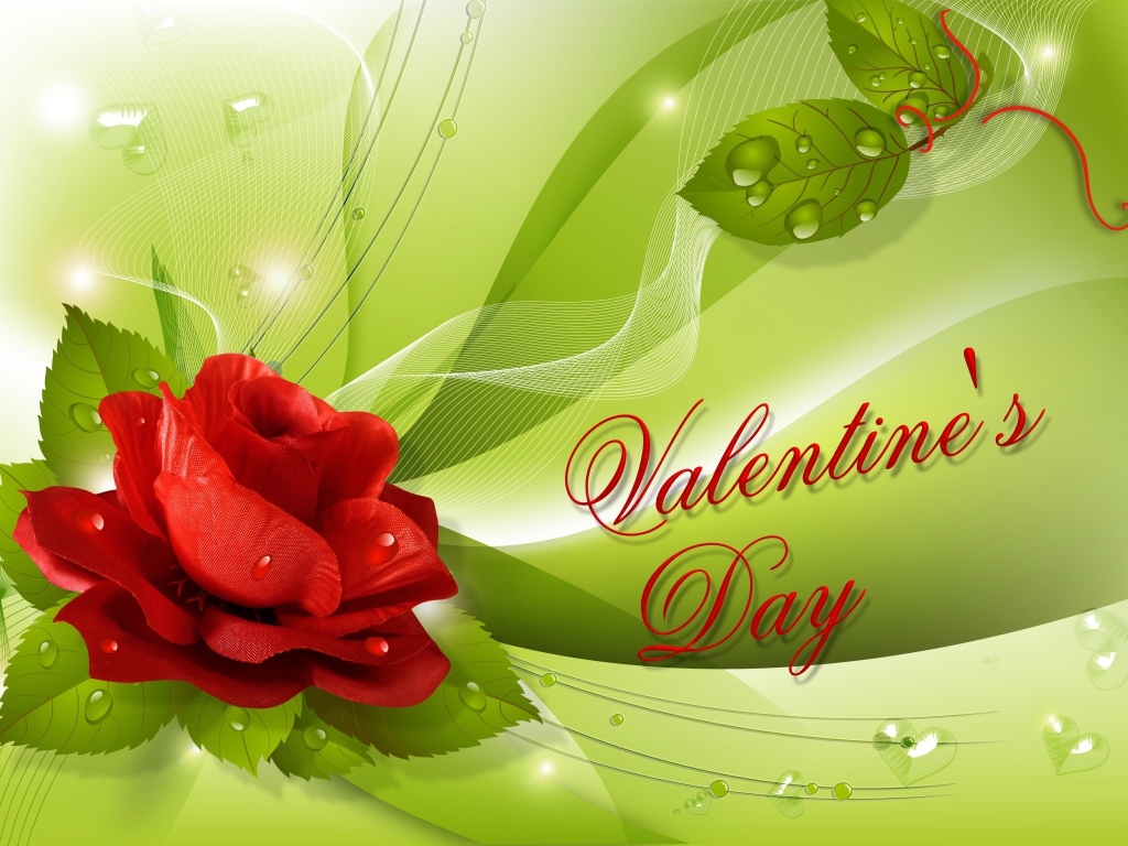 Графическая открытка с розой и надписью на день Святого Валентина