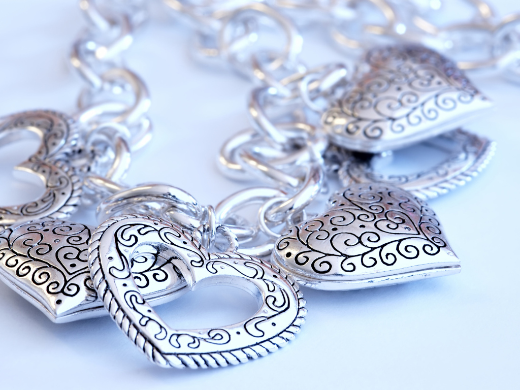 Beautiful silver heart-shaped jewelry
