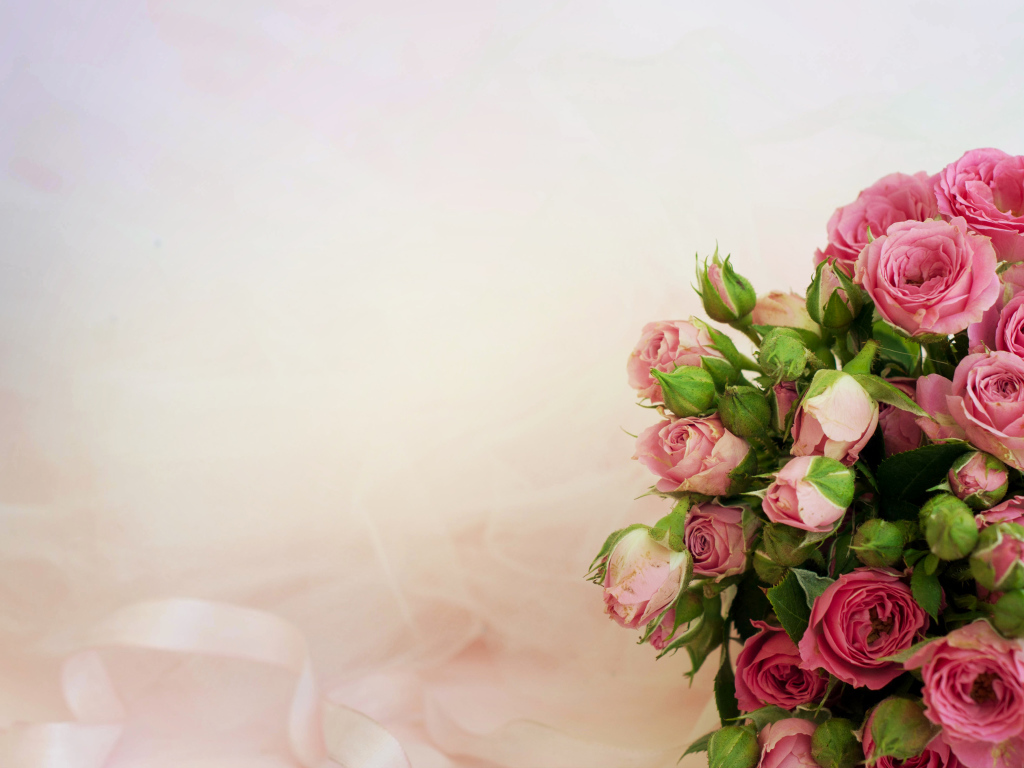 Букет розовых роз, шаблон для открытки 