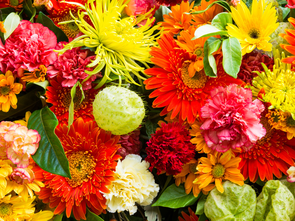 Красивый разноцветный букет из разных цветов 