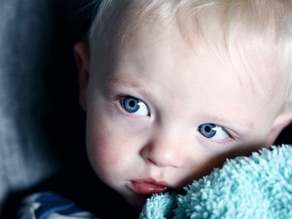Маленький светловолосый мальчик с голубыми глазами