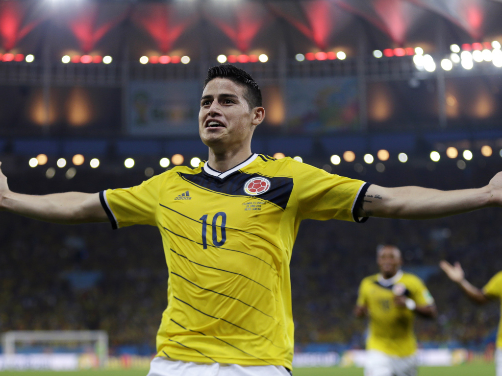 Colombian football player James Rodriguez is happy on the field