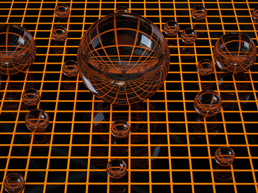 Стеклянные сферы на сетке 3д графика