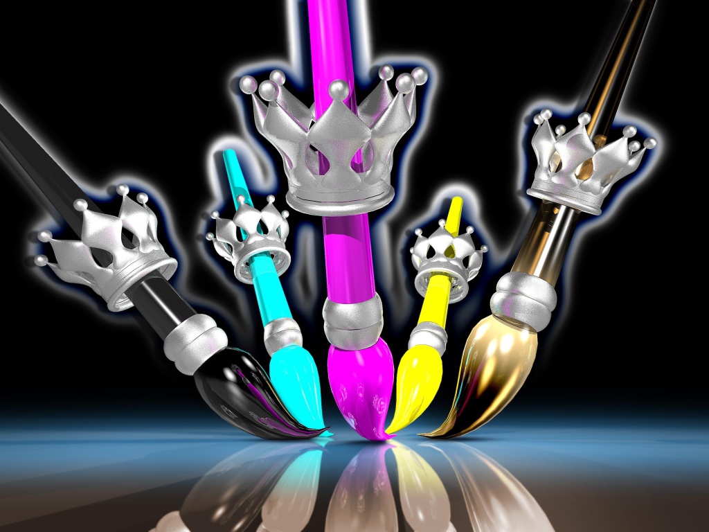 Разноцветные кисточки с коронами 3д графика