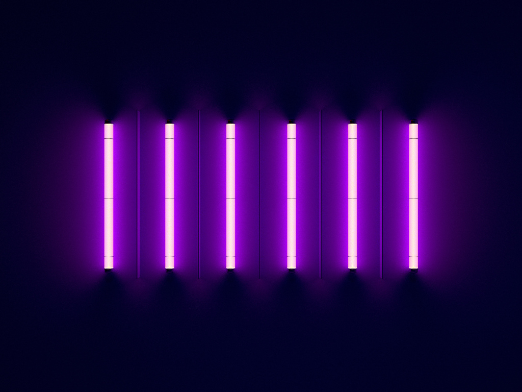 Неоновые светящиеся лампы на синем фоне