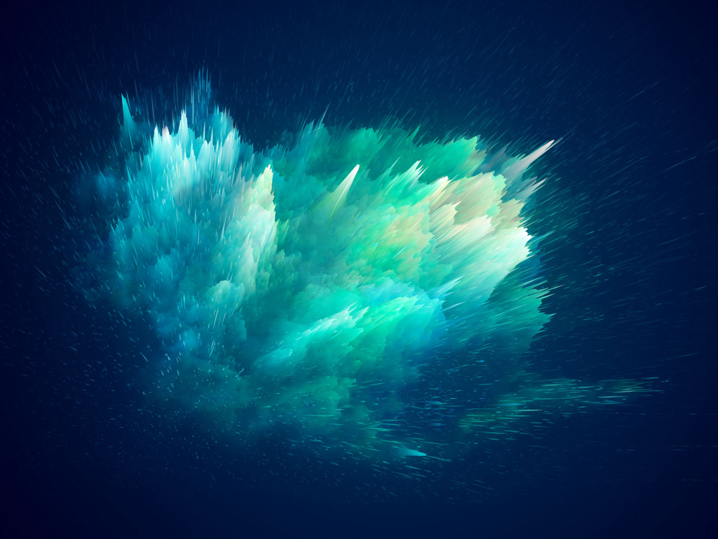 Взрыв разноцветного дыма на синем фоне, 3д графика