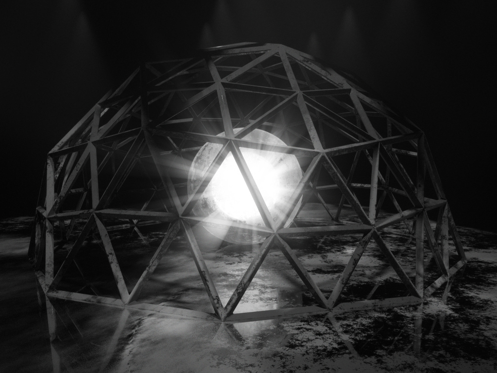 Белый яркий шар под железной клеткой 