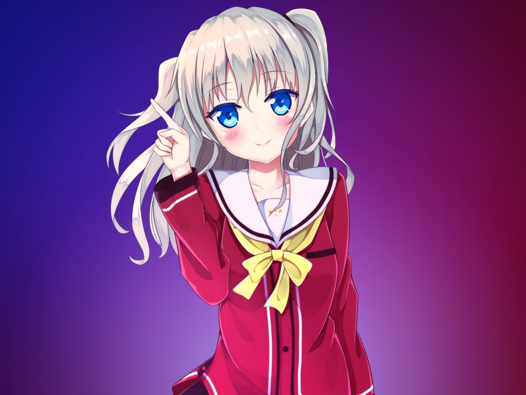 Девушка аниме Нао Томори с белыми волосами