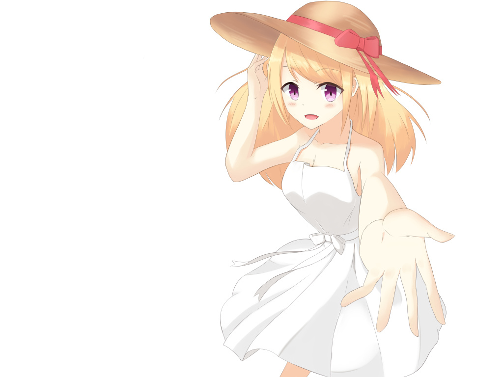 Девушка в белом платье со шляпой на голове аниме Оригинал