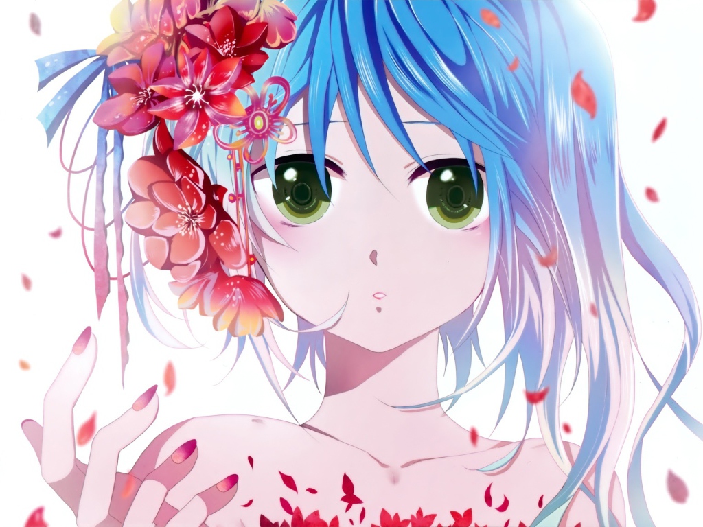 The girl with flowers in her hair anime Vocaloid