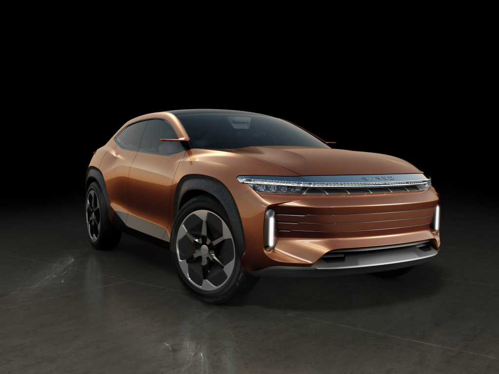 Коричневый внедорожник Exeed LX, 2019 года на черном фоне