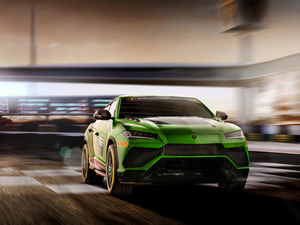 Зеленый внедорожник Lamborghini Urus ST-X Concept 2019 года на дороге