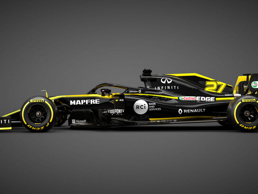 Гоночный автомобиль Renault R.S.19 2019 года на сером фоне