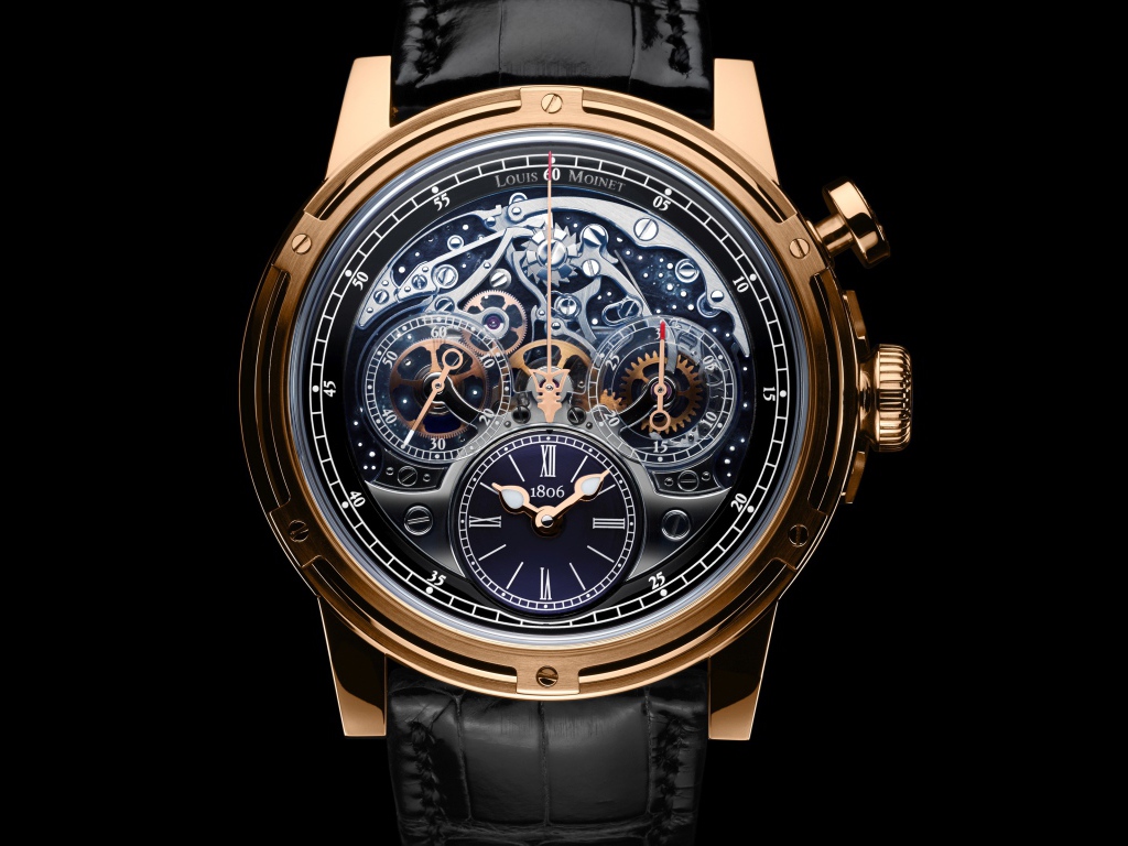 Дорогие мужские часы Louis Moinet  на черном фоне