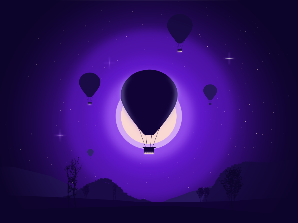 Воздушные шары на фоне белой луны 