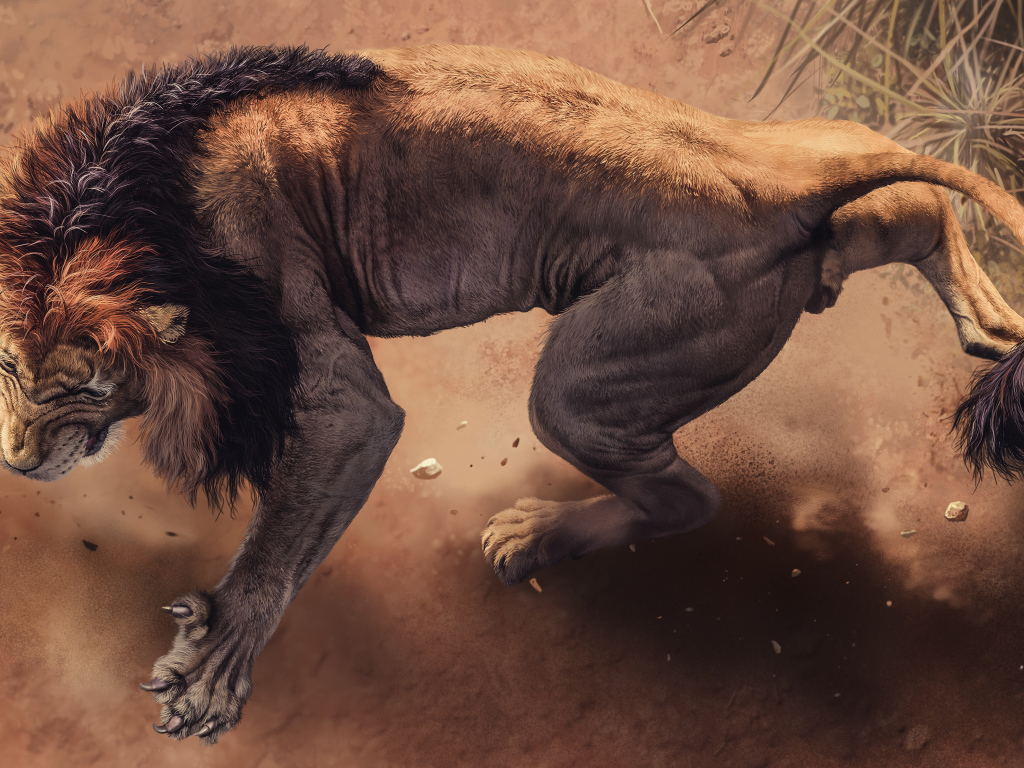 Свирепый дикий нарисованный лев 