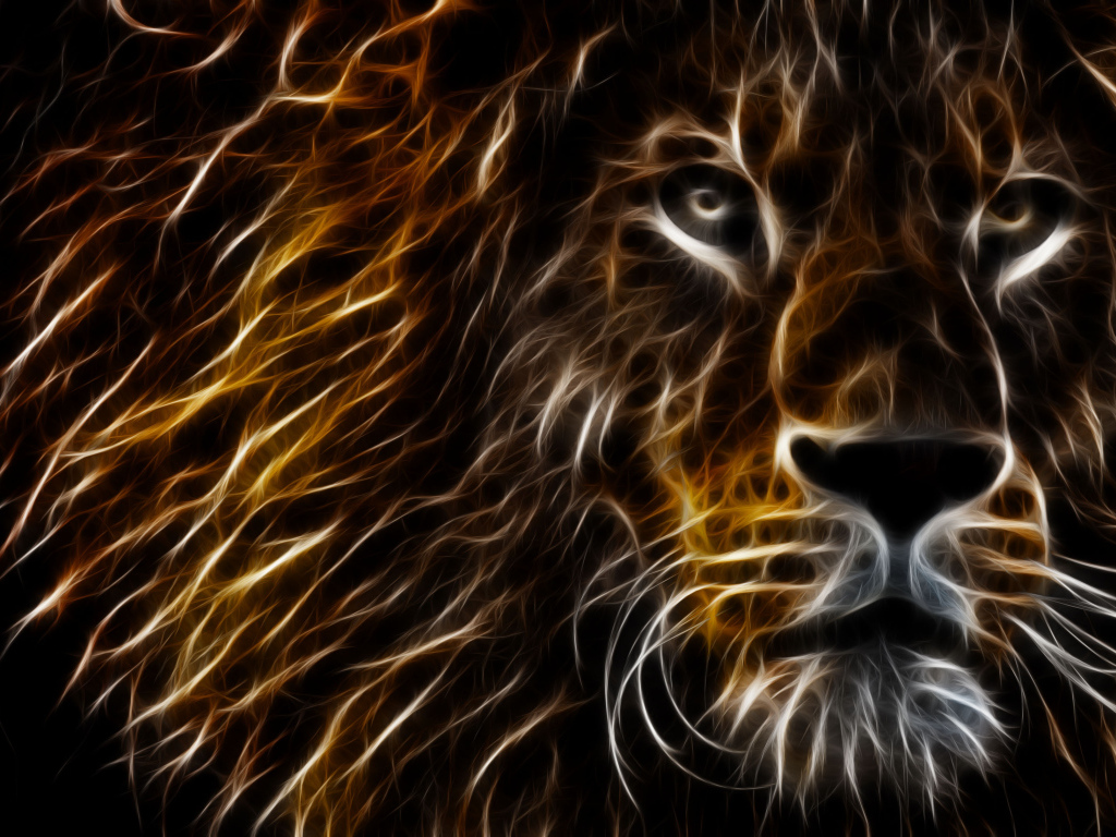 Нарисованный неоновый лев на черном фоне