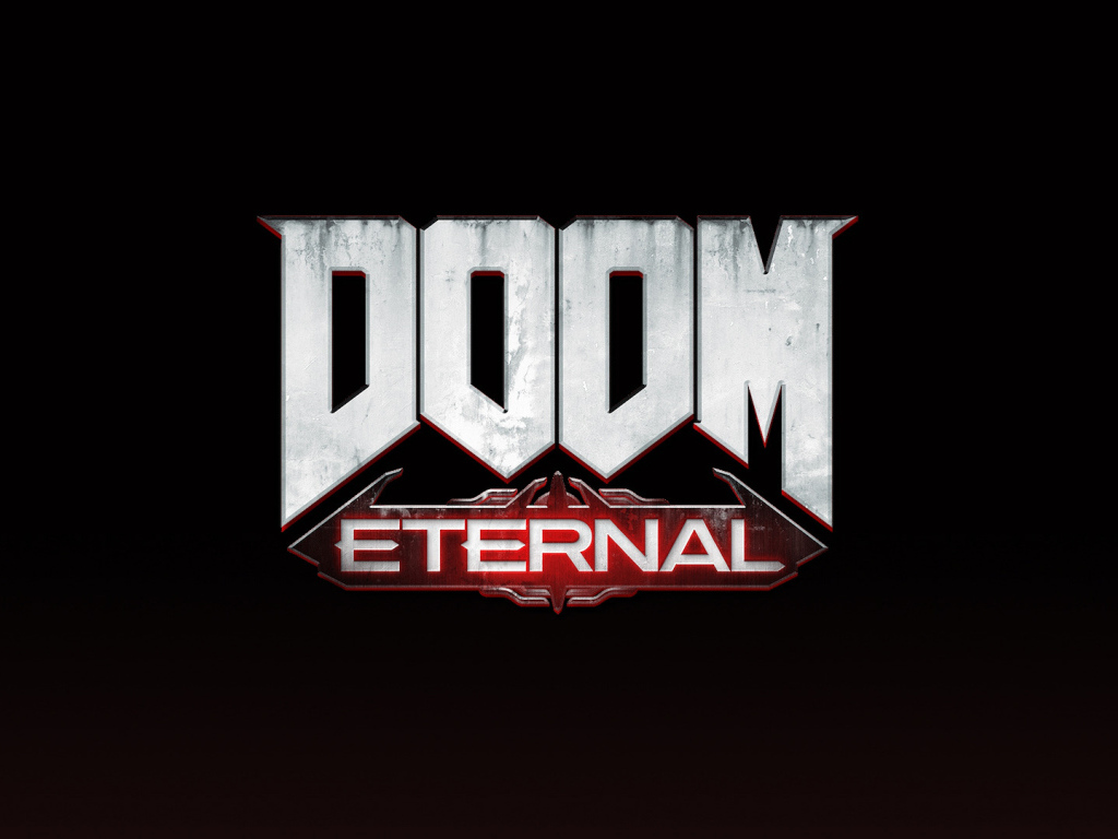 Логотип новой компьютерной игры DOOM Eternal на черном фоне