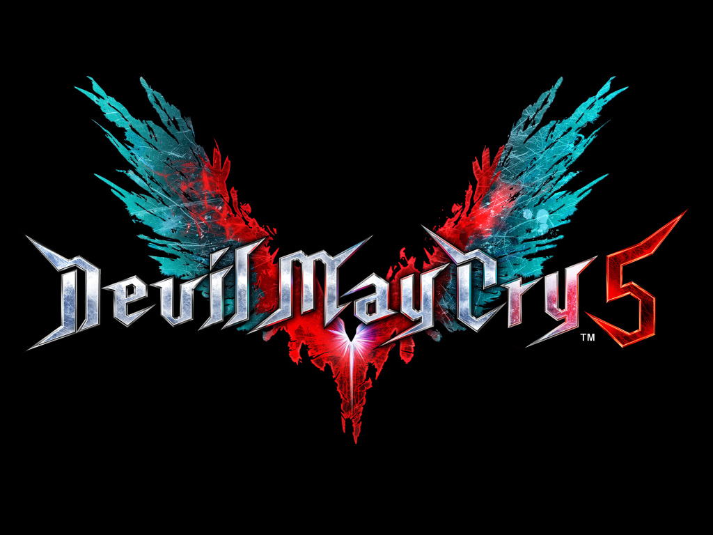 Логотип компьютерной игры Devil May Cry 5 на черном фоне