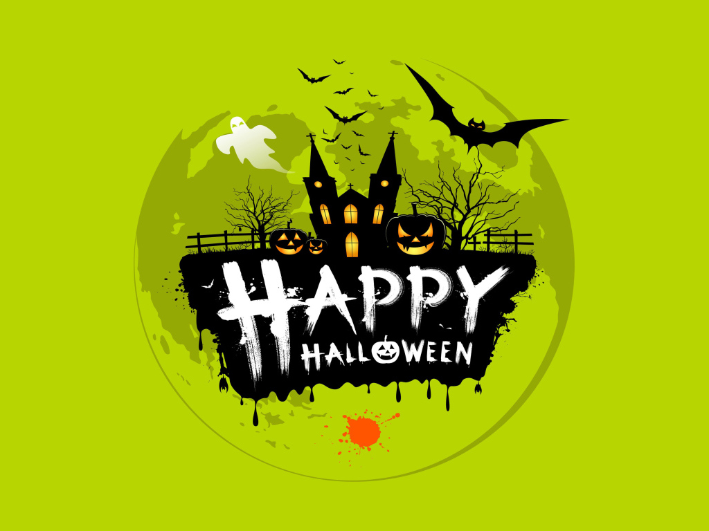 Большая луна с надписью Счастливого Хэллоуина 