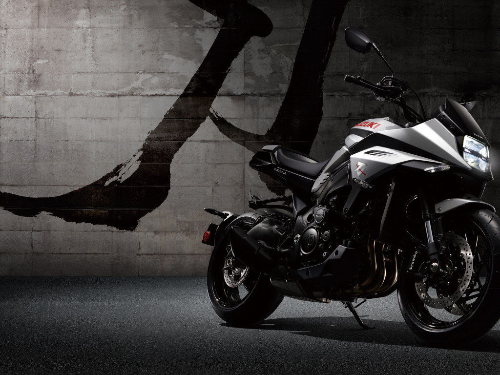 Motorcycle Suzuki GSX-S1000S Katana, 2019 on the background of the wall