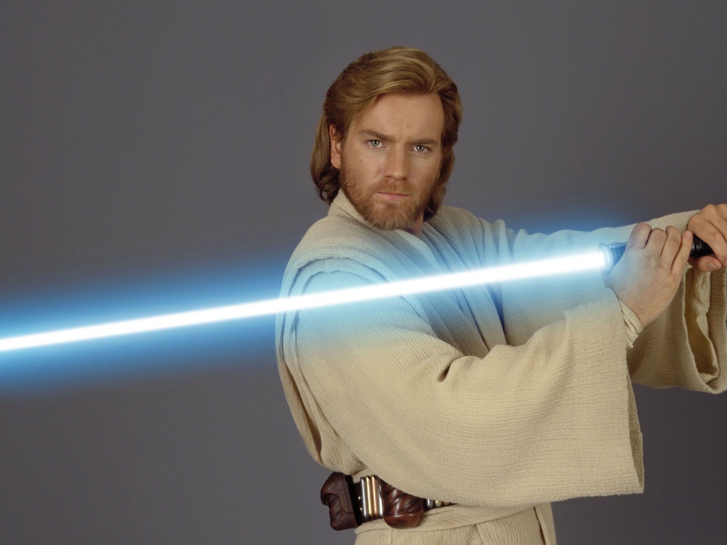 Персонаж Оби-Ван Кеноби с лазерным мечом фильм Звёздные войны: Эпизод II Атака клонов