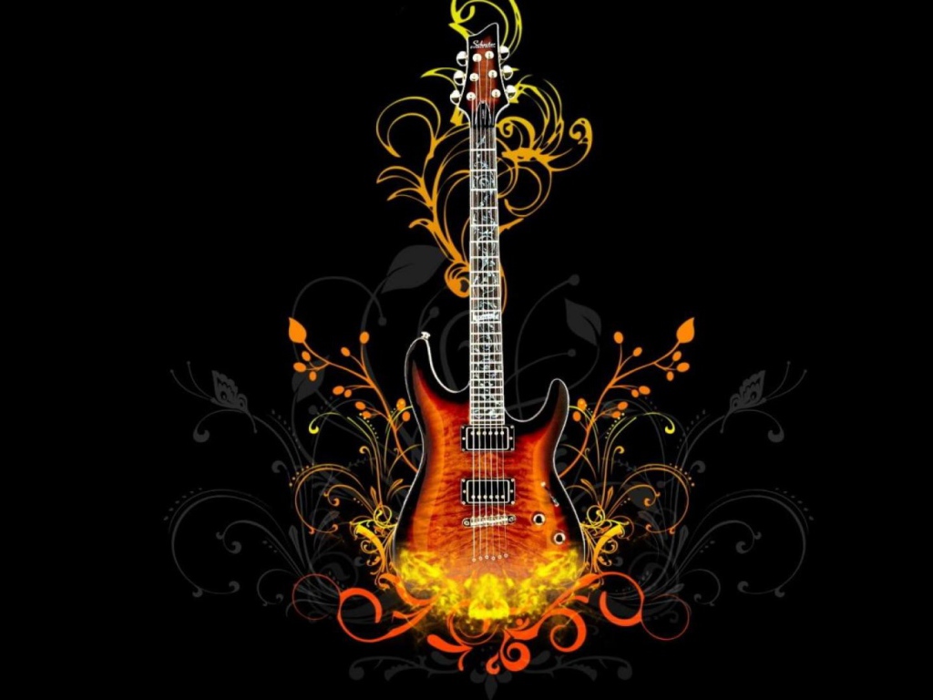 Гитара с рисунком на черном фоне