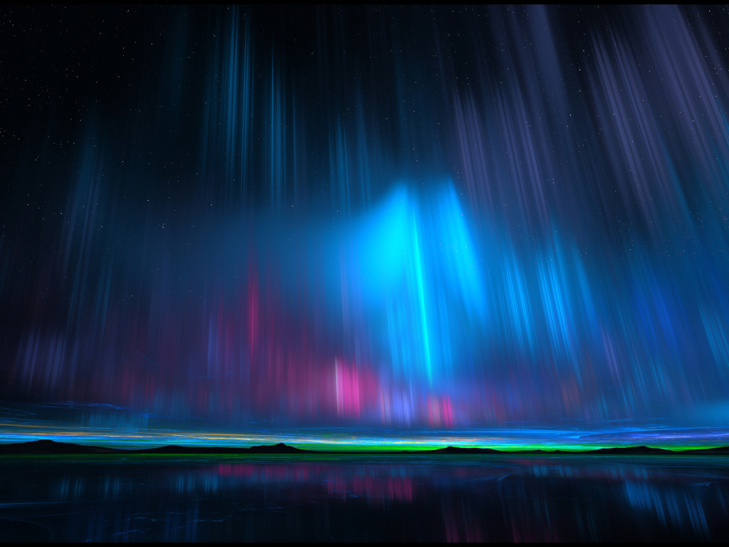 Northern lights over water at night