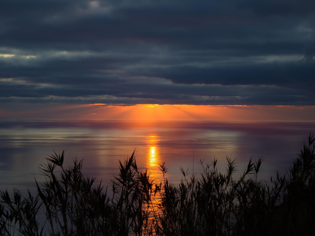 Красивый закат солнца в пасмурном небе 